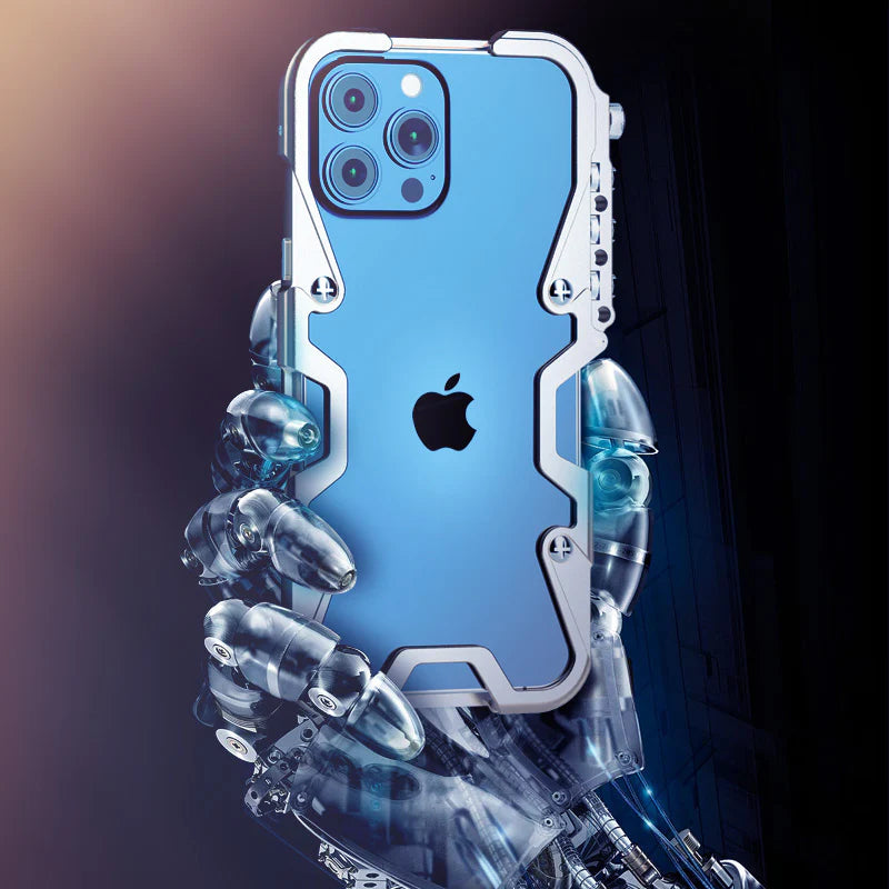 Rugged iPhone Case Aluminum Alloy Bumper Frame — Lightweight Metal Armor Cover, Shockproof Protective Shell with Smooth Edges and Included Lanyard