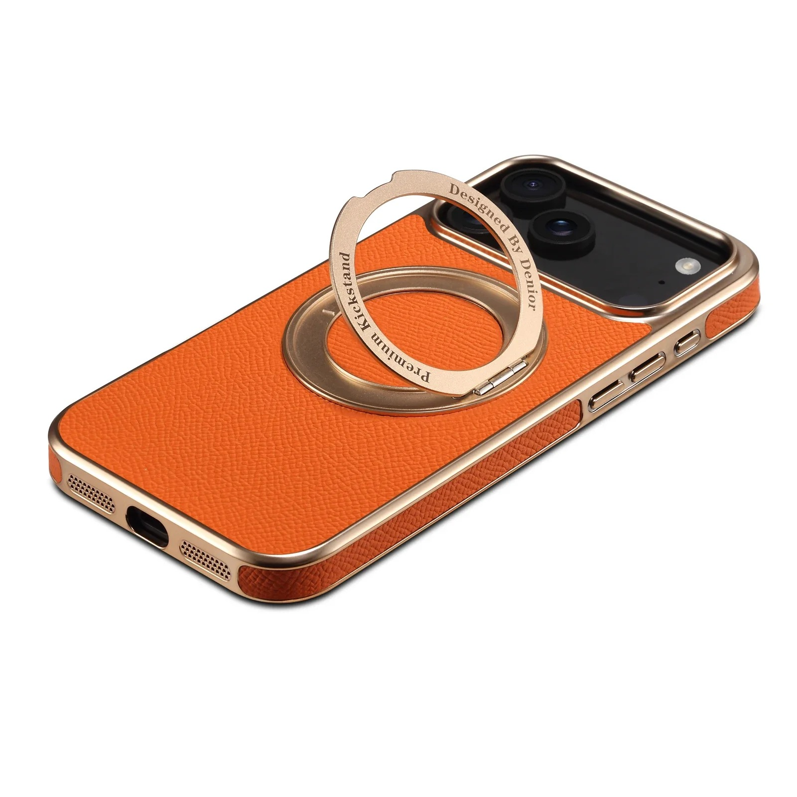High-End Magnetic iPhone Case — Genuine Cowhide Leather Full Coverage with Invisible Ring Bracket, Shockproof Anti-Fingerprint Slim Design