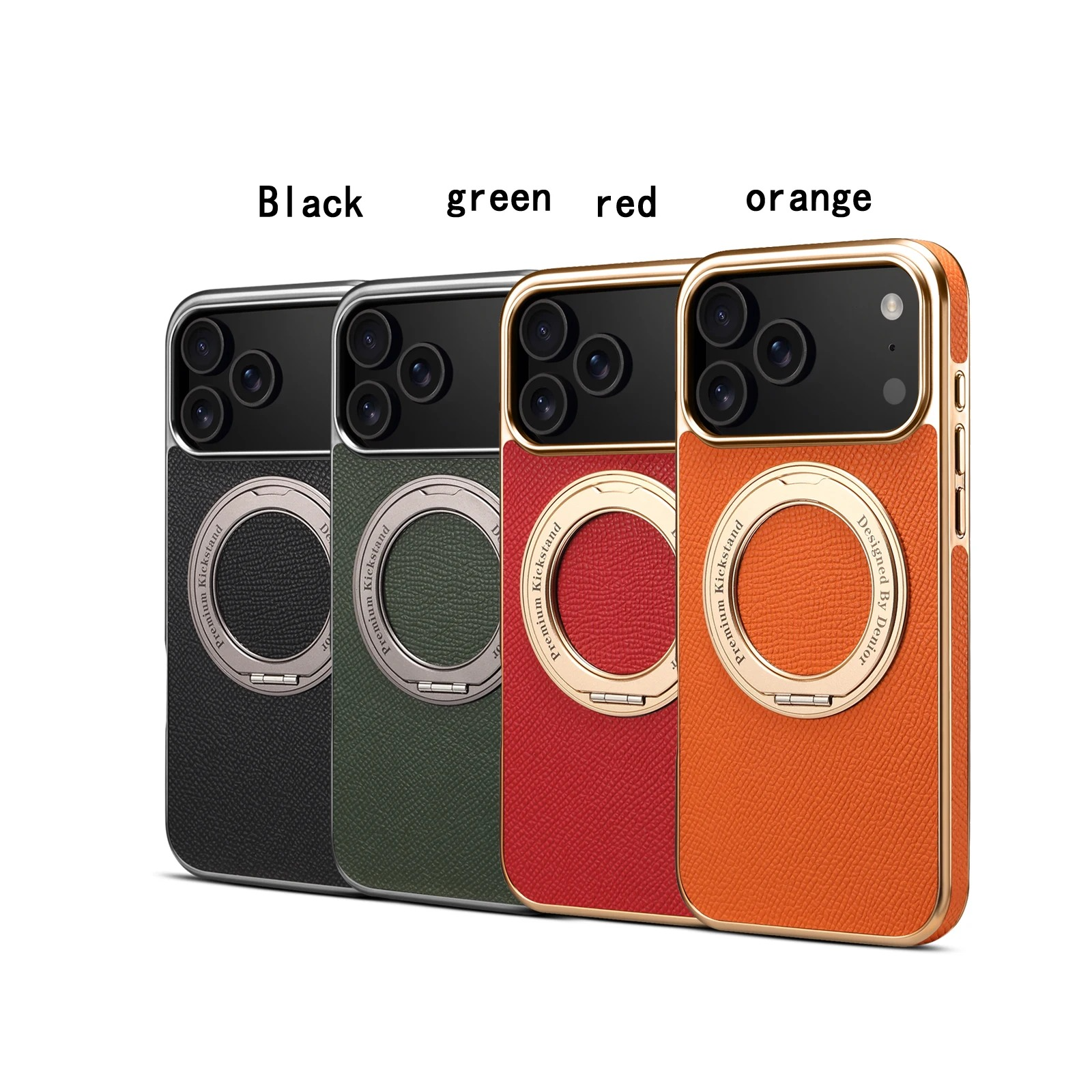 High-End Magnetic iPhone Case — Genuine Cowhide Leather Full Coverage with Invisible Ring Bracket, Shockproof Anti-Fingerprint Slim Design