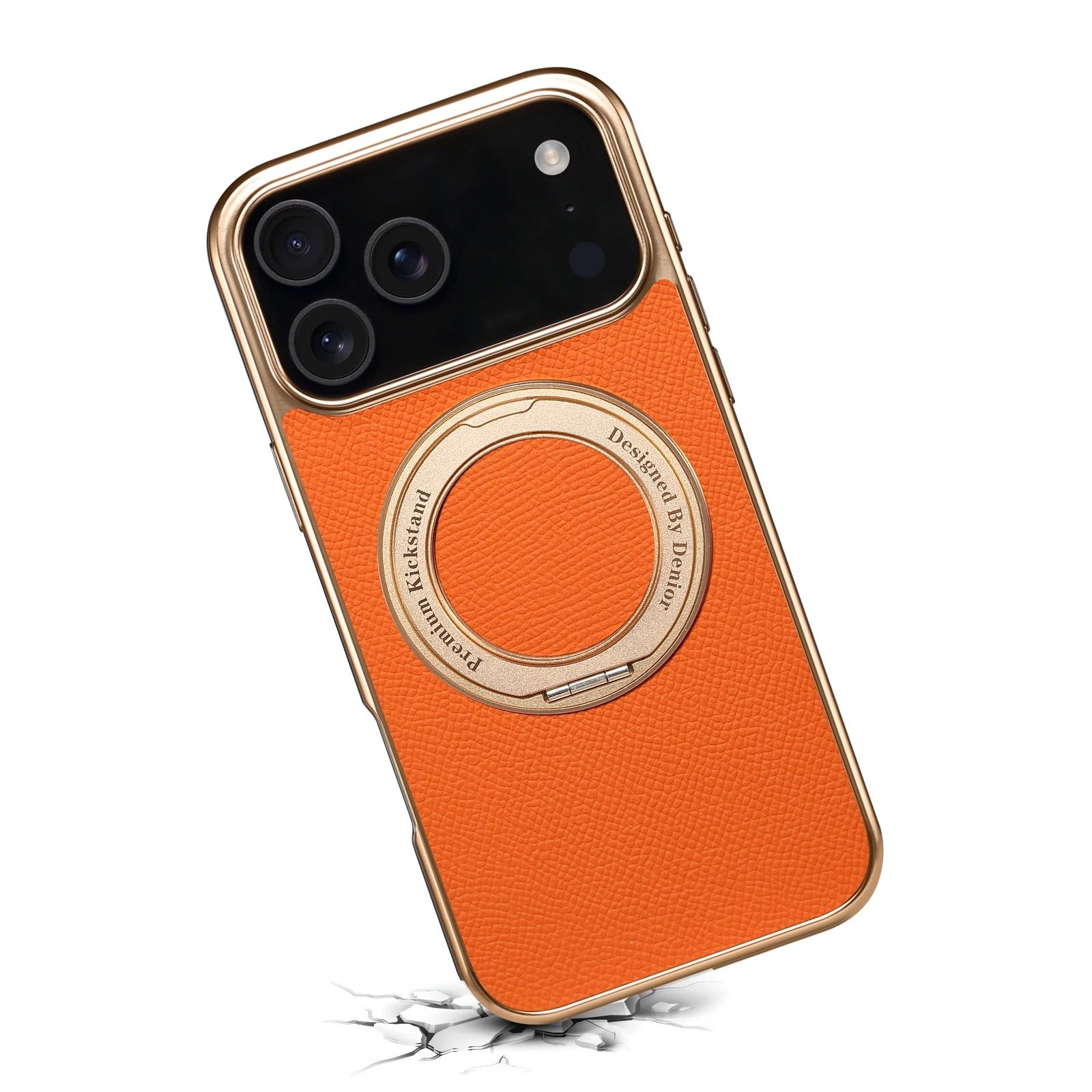 High-End Magnetic iPhone Case — Genuine Cowhide Leather Full Coverage with Invisible Ring Bracket, Shockproof Anti-Fingerprint Slim Design