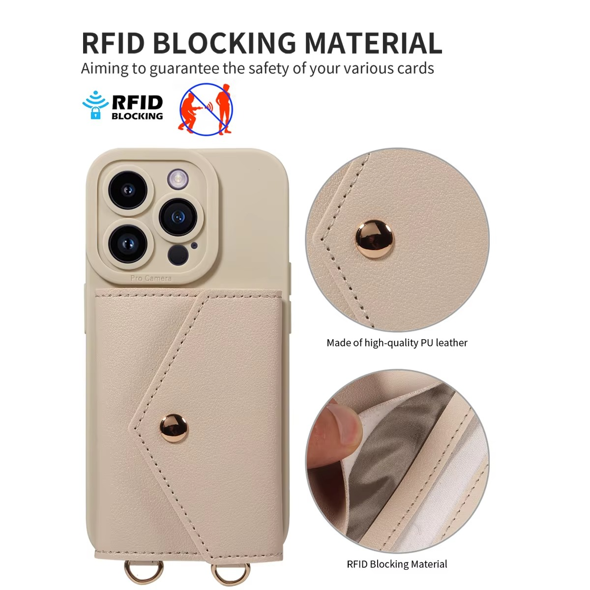 High-Quality PU Leather iPhone Case — Shockproof Crossbody Cover with Card Slot, Anti-Scratch, Dustproof, Non-Slip, Lightweight Protection