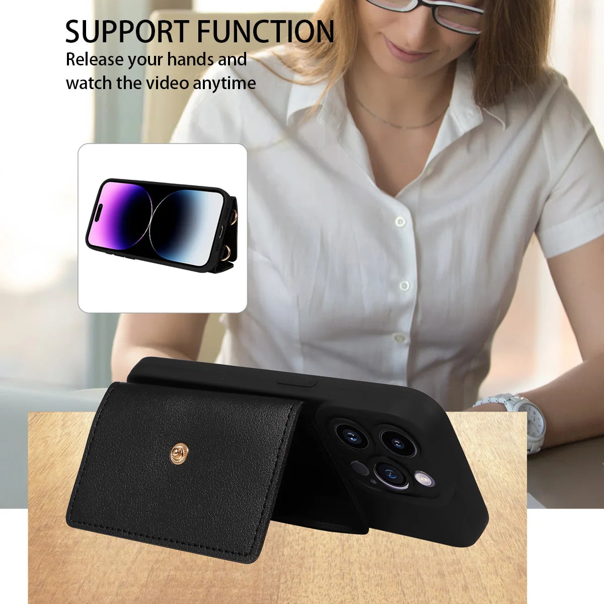 High-Quality PU Leather iPhone Case — Shockproof Crossbody Cover with Card Slot, Anti-Scratch, Dustproof, Non-Slip, Lightweight Protection