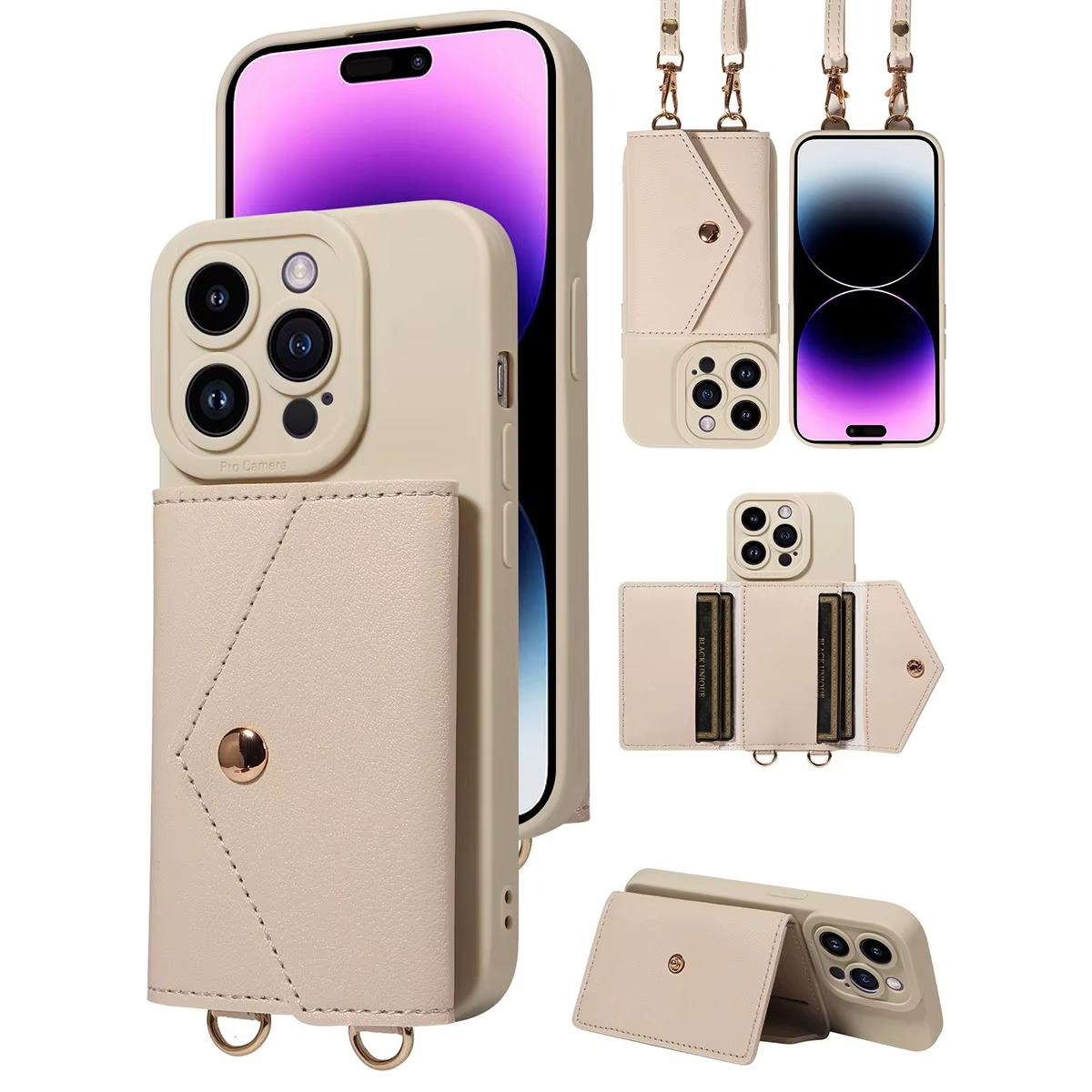 High-Quality PU Leather iPhone Case — Shockproof Crossbody Cover with Card Slot, Anti-Scratch, Dustproof, Non-Slip, Lightweight Protection