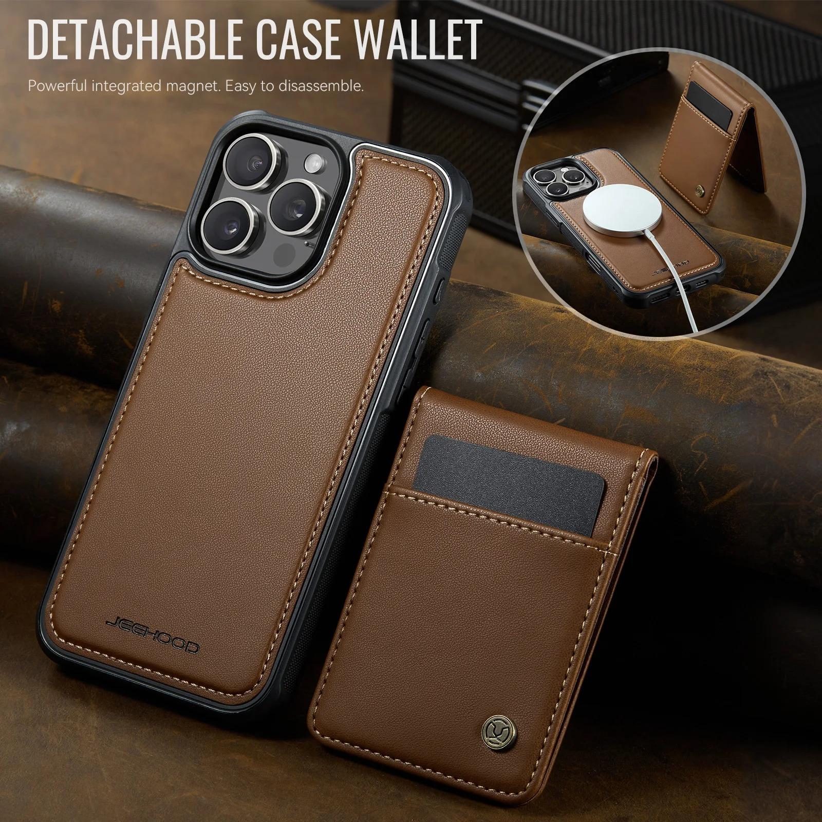 Luxury 2-in-1 Detachable Magnetic iPhone Case — PU Leather Wallet Cover with Card Slot, Shockproof, Anti-Fingerprint, Anti-Scratch, Kickstand, Storage Compartment