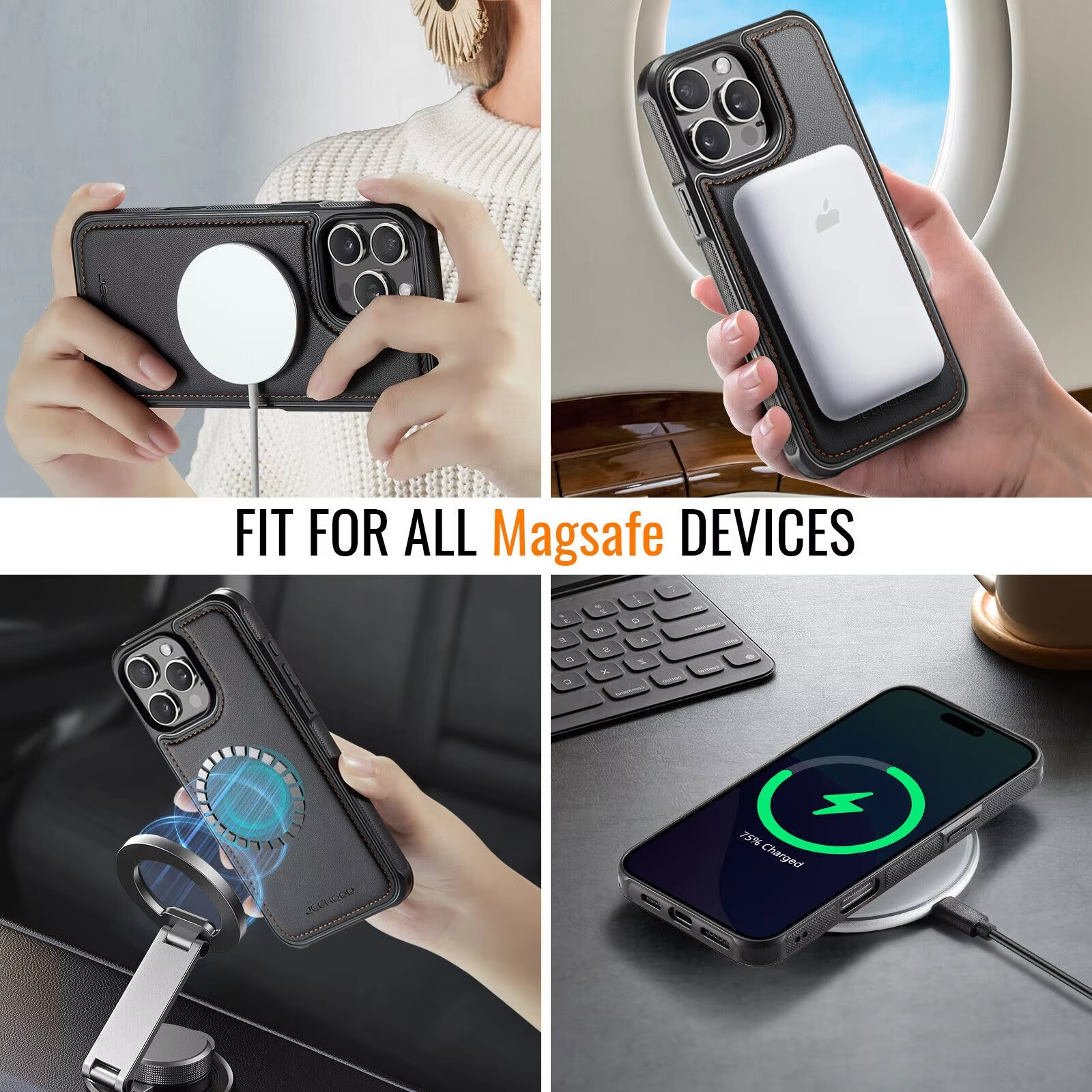 Luxury 2-in-1 Detachable Magnetic iPhone Case — PU Leather Wallet Cover with Card Slot, Shockproof, Anti-Fingerprint, Anti-Scratch, Kickstand, Storage Compartment