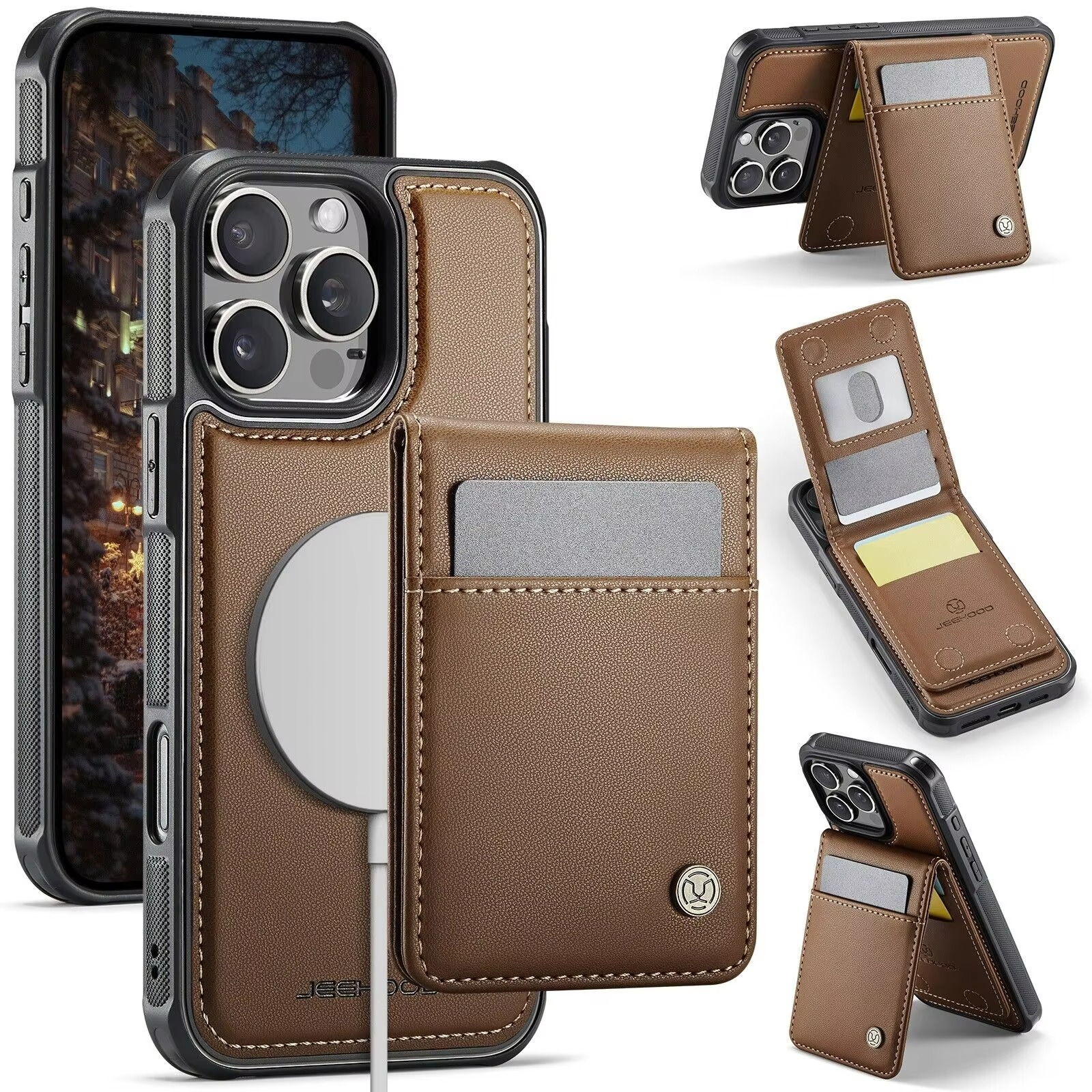 Luxury 2-in-1 Detachable Magnetic iPhone Case — PU Leather Wallet Cover with Card Slot, Shockproof, Anti-Fingerprint, Anti-Scratch, Kickstand, Storage Compartment