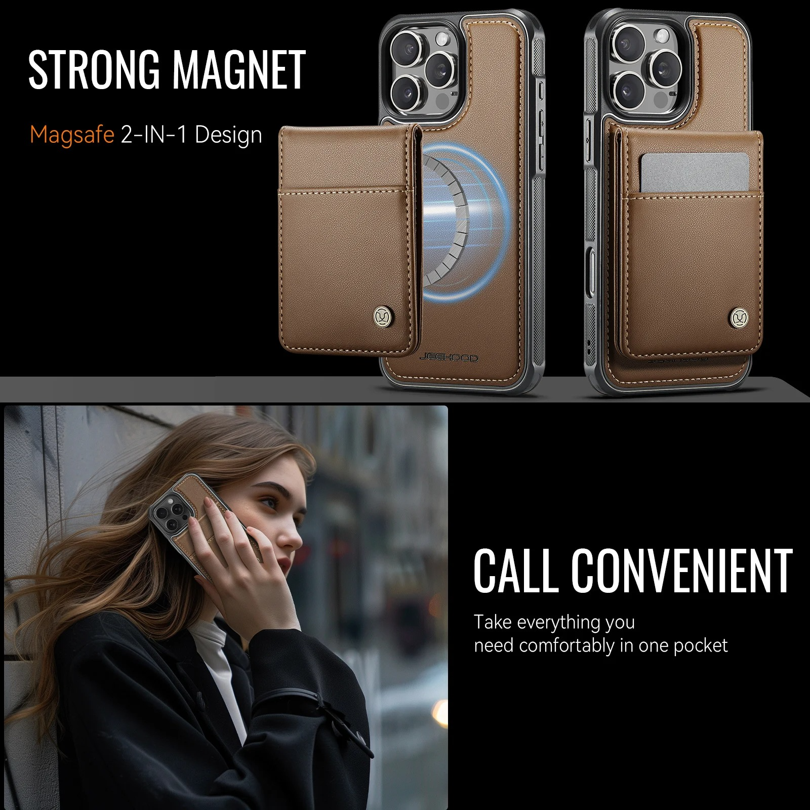 Luxury 2-in-1 Detachable Magnetic iPhone Case — PU Leather Wallet Cover with Card Slot, Shockproof, Anti-Fingerprint, Anti-Scratch, Kickstand, Storage Compartment