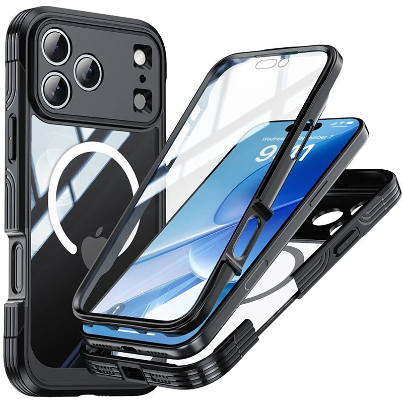 Luxury 360° Transparent Magnetic iPhone Case — Full Coverage Double-Sided Shockproof TPU Cover, MagSafe Compatible, Wireless Charging Safe