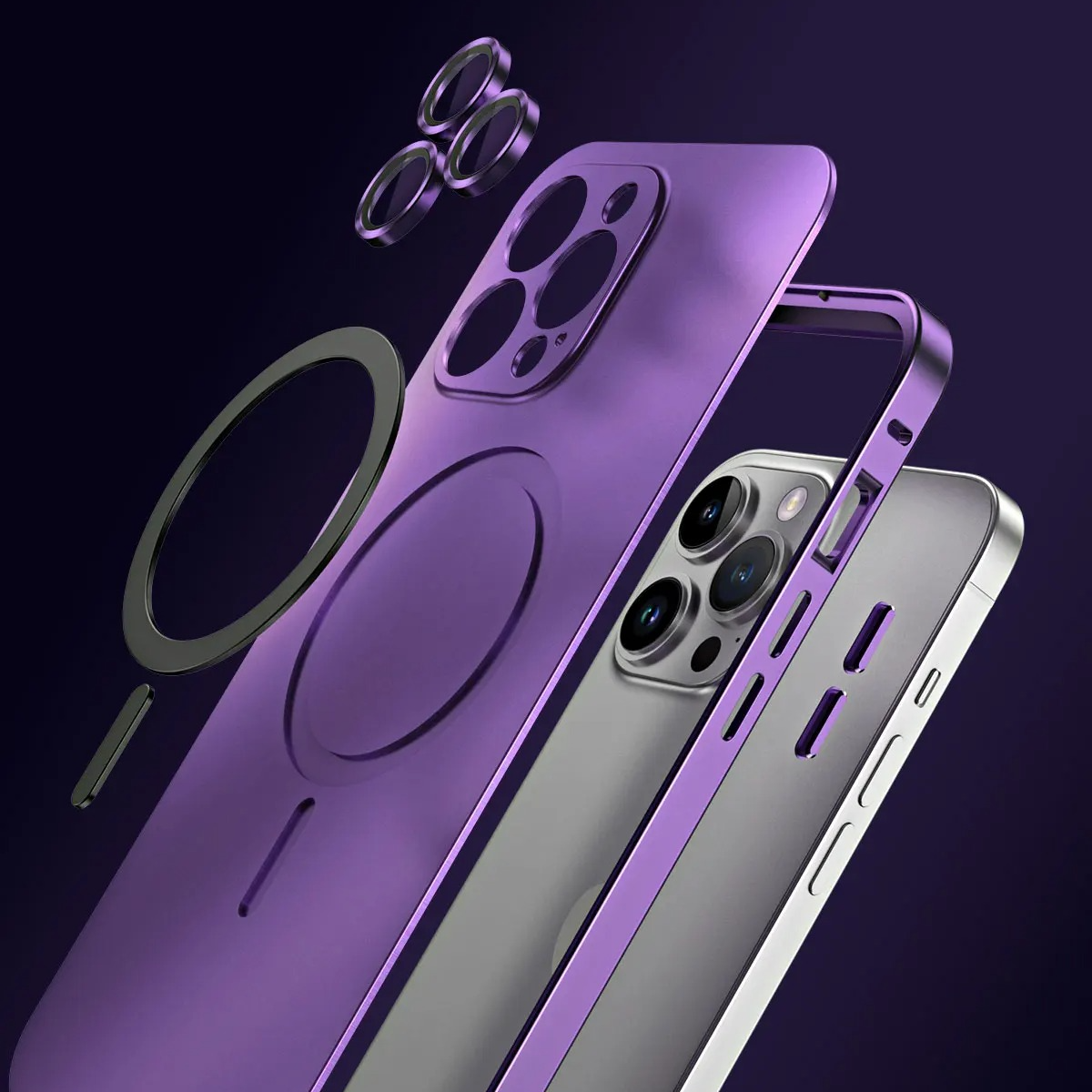 Luxury Aluminum Alloy Magnetic iPhone Case — Magsafe Wireless Charging, Full Coverage Shockproof Cover with Glass Lens, Matte Anti-Glare Finish