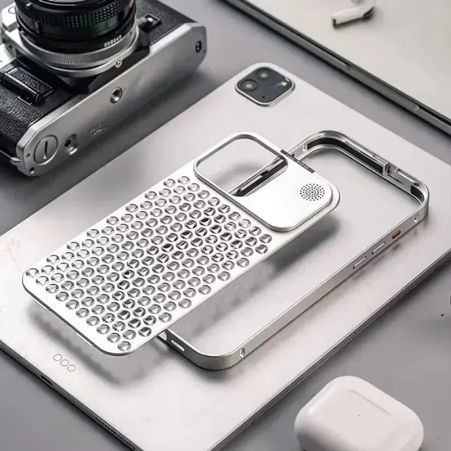 Luxury Aluminum Alloy iPhone Case — Full Coverage Shockproof Cooling Design with Aromatherapy Diffuser, Matte Anti-Fingerprint Finish, Non-Slip
