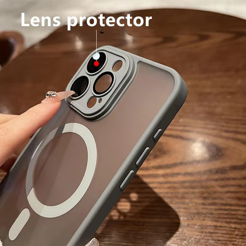 Luxury Armor Magnetic Matte iPhone Case — Translucent Shockproof Cover with Anti-Fingerprint, Anti-Scratch, Dustproof, Non-Slip, Wireless Charging Compatible