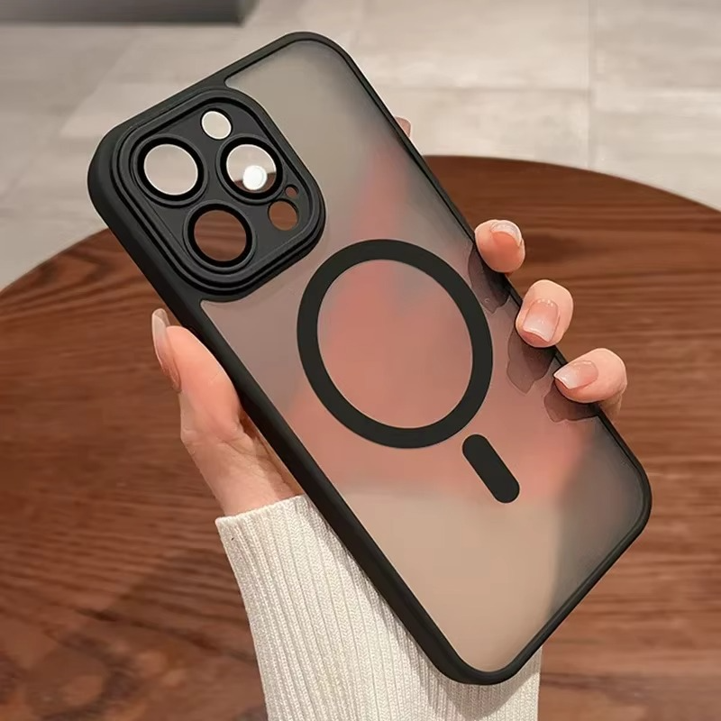 Luxury Armor Magnetic Matte iPhone Case — Translucent Shockproof Cover with Anti-Fingerprint, Anti-Scratch, Dustproof, Non-Slip, Wireless Charging Compatible