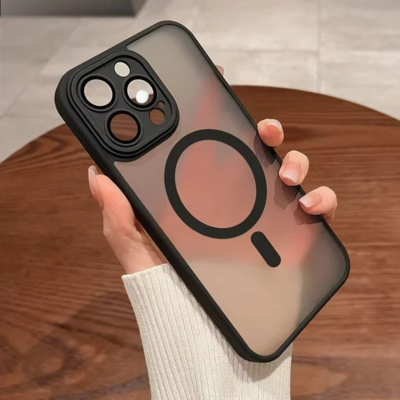 Luxury Armor Magnetic Matte iPhone Case — Translucent Shockproof Cover with Anti-Fingerprint, Anti-Scratch, Dustproof, Non-Slip, Wireless Charging Compatible