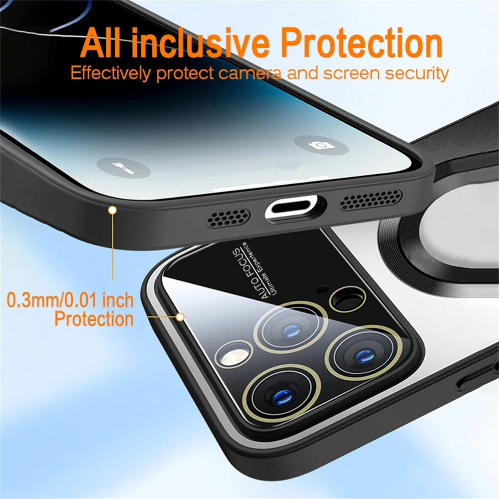 Luxury Bumper Matte Magnetic iPhone Case — Magsafe Wireless Charging, Glass Lens Camera Protection, Shockproof Half-Wrapped Cover, Anti-Fingerprint, Luminous Finish