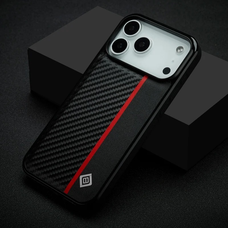 Luxury Carbon Fiber PU Leather Shockproof iPhone Case — Anti-Fingerprint Non-Slip Slim Back Cover with Camera Protection