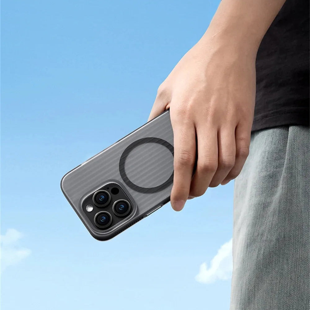 Luxury Corrugated Pattern iPhone Case — Magnetic Magsafe Wireless Charging Cover, Shockproof Hard PC, Non-Slip Matte Finish, Anti-Fingerprint, Dustproof