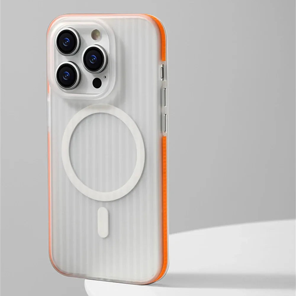 Luxury Corrugated Pattern iPhone Case — Magnetic Magsafe Wireless Charging Cover, Shockproof Hard PC, Non-Slip Matte Finish, Anti-Fingerprint, Dustproof