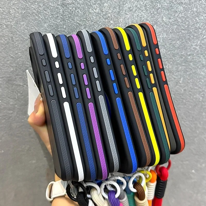 Luxury Dual-Color Magnetic iPhone Case — Magsafe Compatible Half-Wrapped Cover with Wrist Strap, Shockproof, Anti-Fingerprint, Non-Slip, Matte Finish