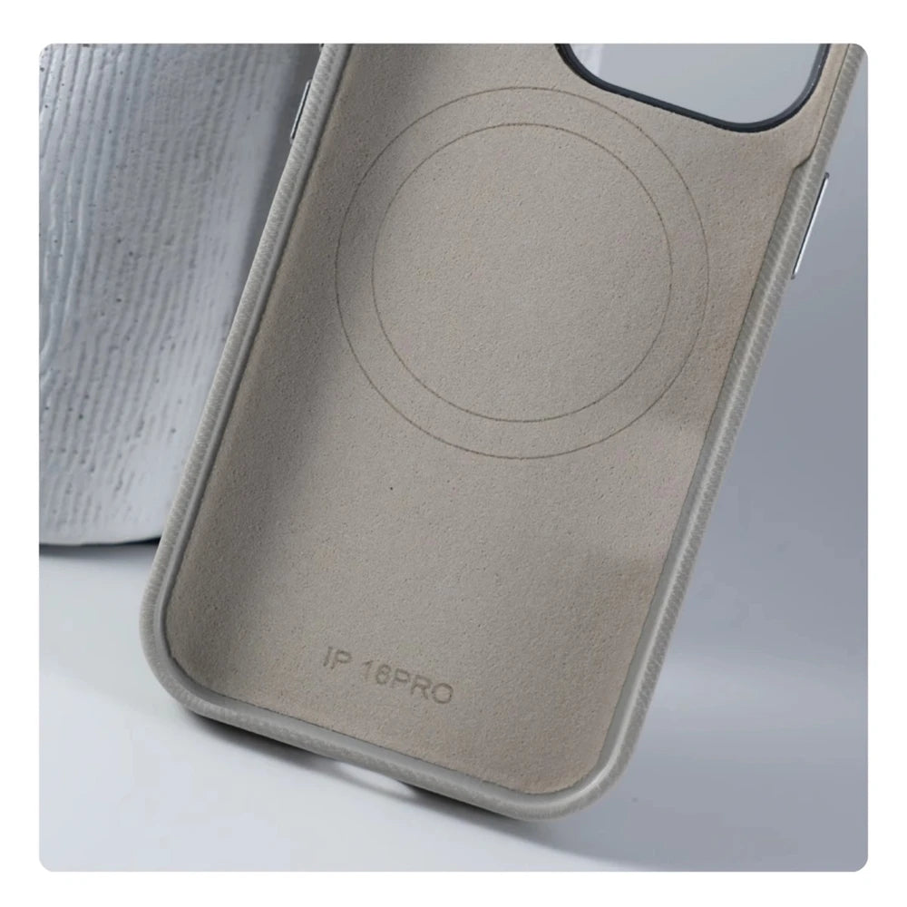 Luxury Fiber Leather iPhone Case — Full Coverage MagSafe Compatible, Shockproof, Anti-Fingerprint, Anti-Scratch, Dustproof, Non-Slip, Wireless Charging