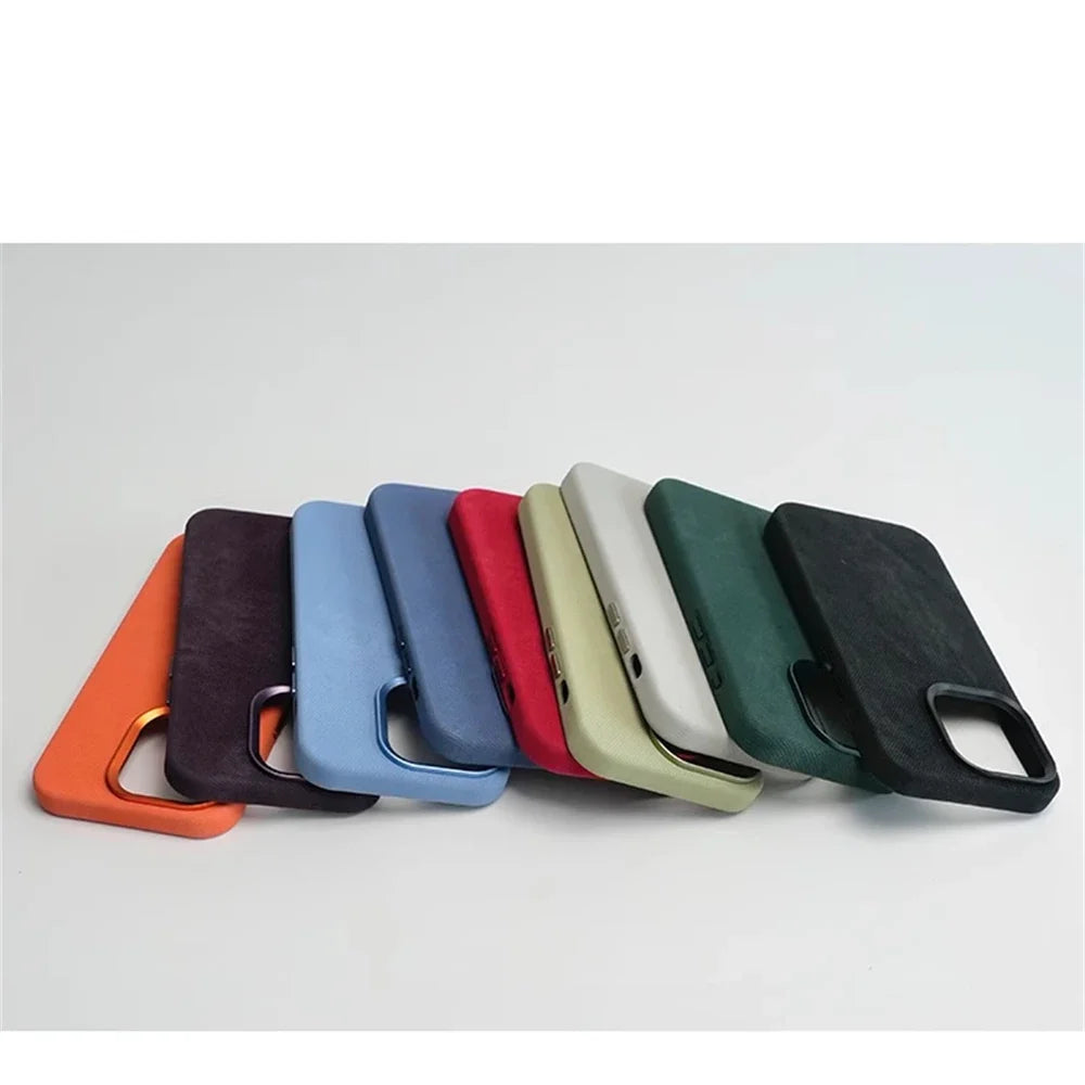 Luxury Fiber Leather iPhone Case — Full Coverage MagSafe Compatible, Shockproof, Anti-Fingerprint, Anti-Scratch, Dustproof, Non-Slip, Wireless Charging