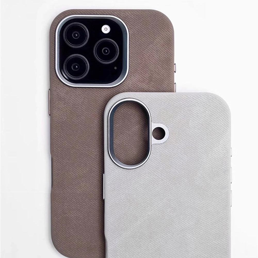 Luxury Fiber Leather iPhone Case — Full Coverage MagSafe Compatible, Shockproof, Anti-Fingerprint, Anti-Scratch, Dustproof, Non-Slip, Wireless Charging