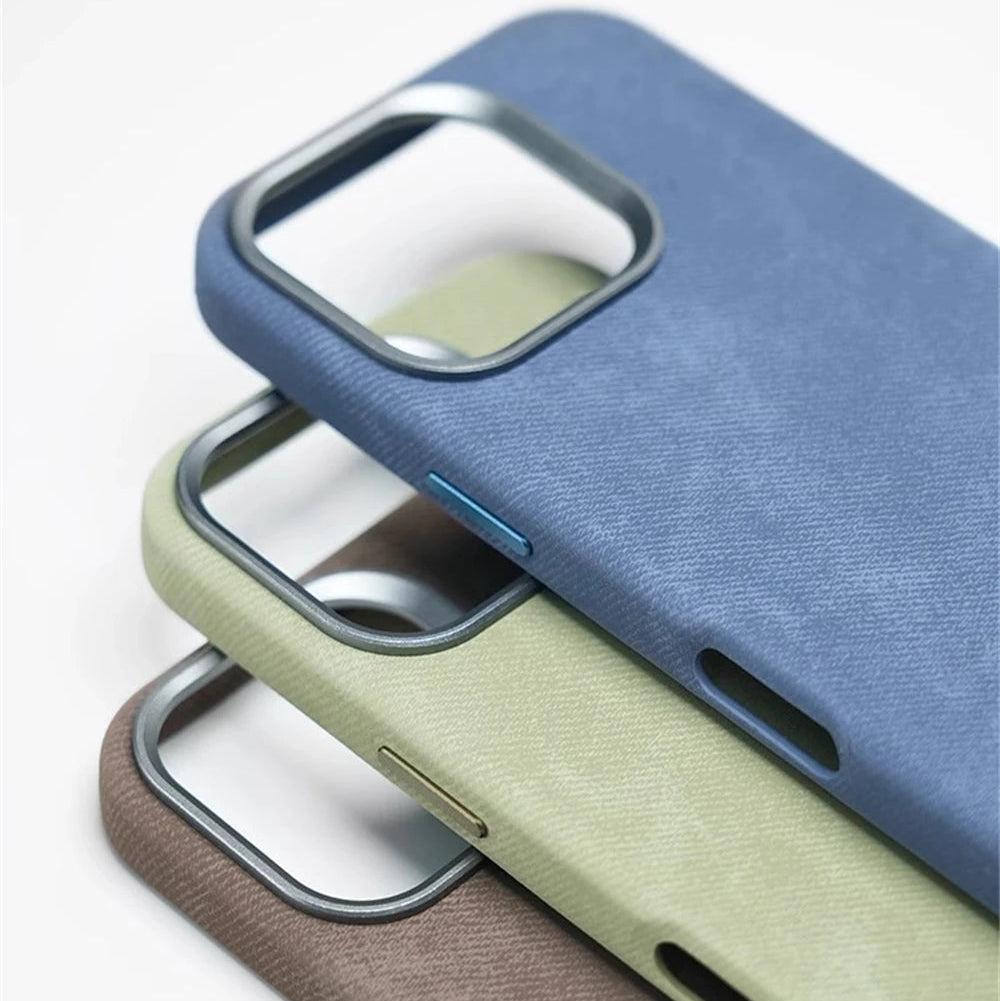 Luxury Fiber Leather iPhone Case — Full Coverage MagSafe Compatible, Shockproof, Anti-Fingerprint, Anti-Scratch, Dustproof, Non-Slip, Wireless Charging