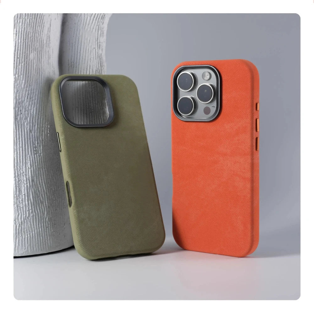 Luxury Fiber Leather iPhone Case — Full Coverage MagSafe Compatible, Shockproof, Anti-Fingerprint, Anti-Scratch, Dustproof, Non-Slip, Wireless Charging