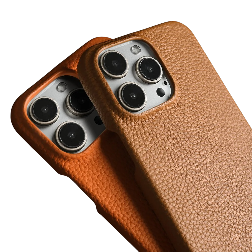 Luxury Genuine Leather iPhone Case — Cowhide Half-Wrapped Cover with Crossbody Strap, Anti-Scratch, Dustproof, Non-Slip Protective Shell