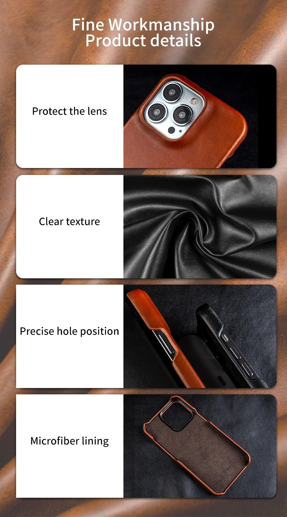 Luxury Genuine Leather iPhone Case — Half-Wrapped Anti-Scratch Dustproof Cover, Vintage Retro Business Style, Lightweight Non-Slip Design