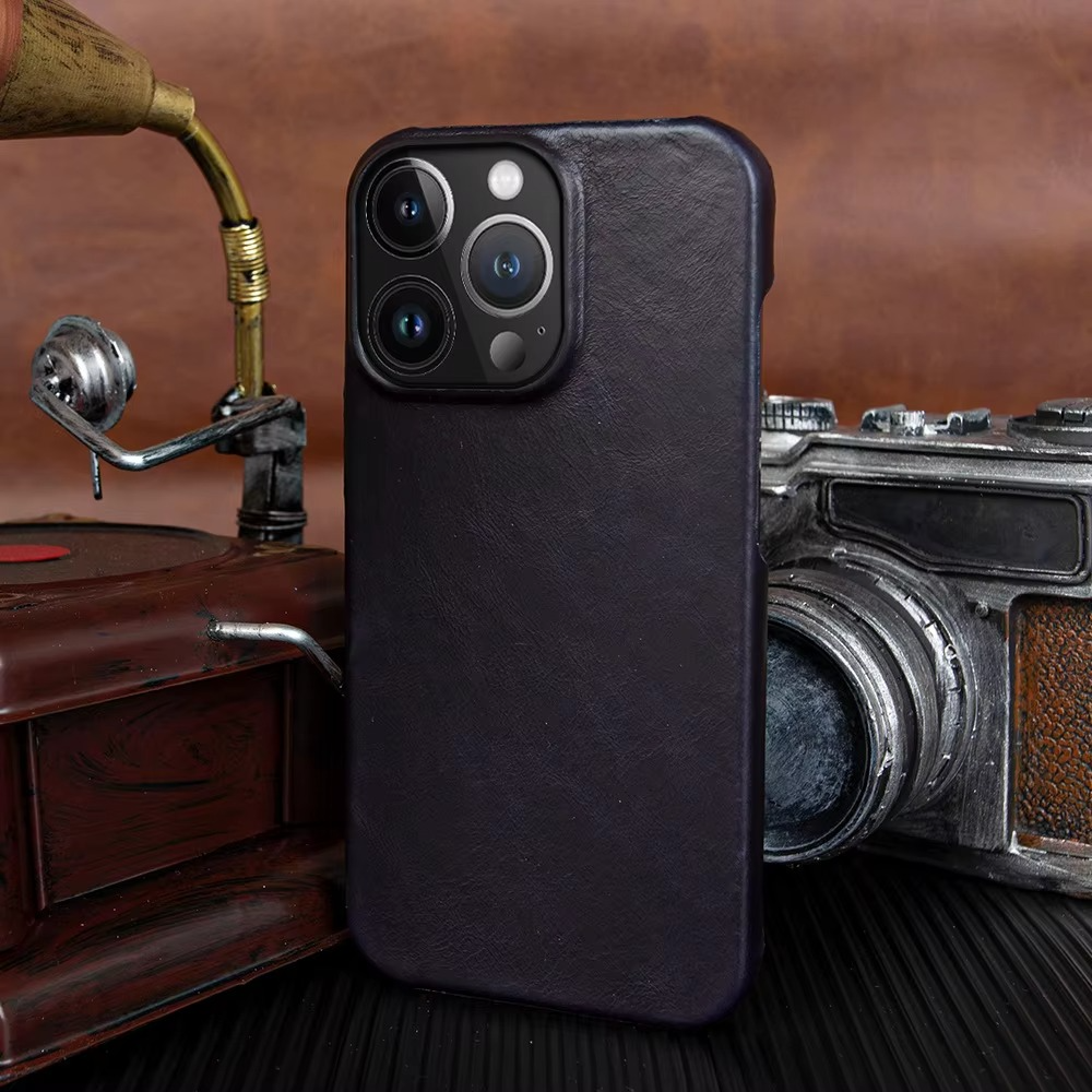 Luxury Genuine Leather iPhone Case — Half-Wrapped Anti-Scratch Dustproof Cover, Vintage Retro Business Style, Lightweight Non-Slip Design