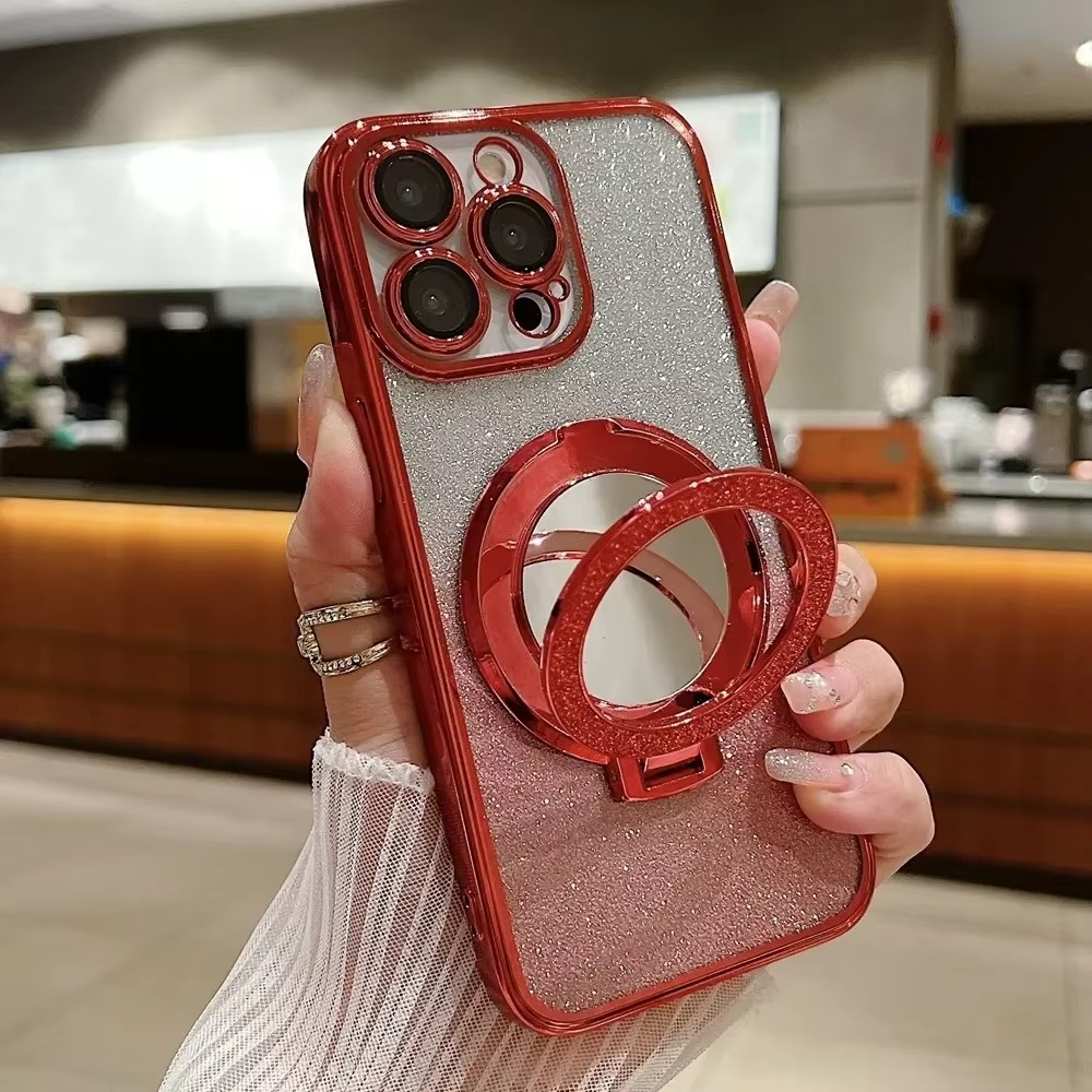 Luxury Glitter Gradient iPhone Case — MagSafe Compatible Half-Wrapped Cover with Mirror Finish, Stand Bracket, Shockproof, Anti-Fingerprint, Anti-Scratch