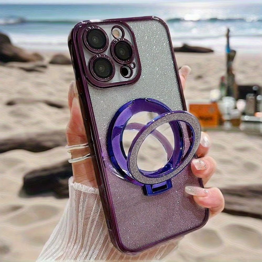 Luxury Glitter Gradient iPhone Case — MagSafe Compatible Half-Wrapped Cover with Mirror Finish, Stand Bracket, Shockproof, Anti-Fingerprint, Anti-Scratch