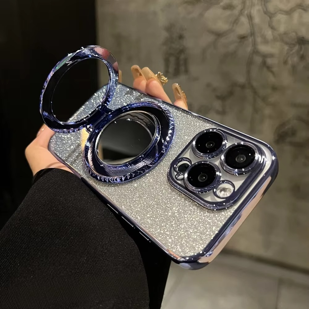 Luxury Glitter Gradient iPhone Case — MagSafe Compatible Half-Wrapped Cover with Mirror Finish, Stand Bracket, Shockproof, Anti-Fingerprint, Anti-Scratch