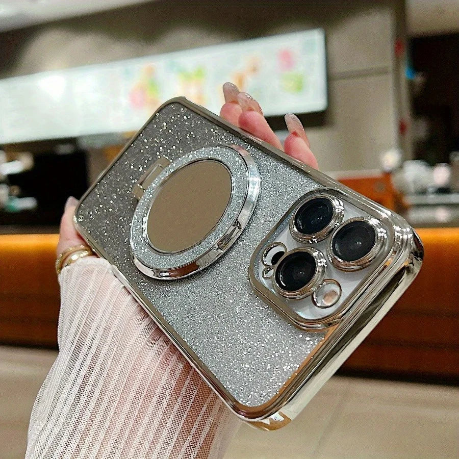 Luxury Glitter Gradient iPhone Case — MagSafe Compatible Half-Wrapped Cover with Mirror Finish, Stand Bracket, Shockproof, Anti-Fingerprint, Anti-Scratch