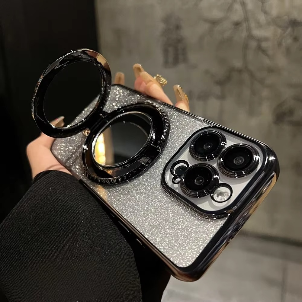 Luxury Glitter Gradient iPhone Case — MagSafe Compatible Half-Wrapped Cover with Mirror Finish, Stand Bracket, Shockproof, Anti-Fingerprint, Anti-Scratch