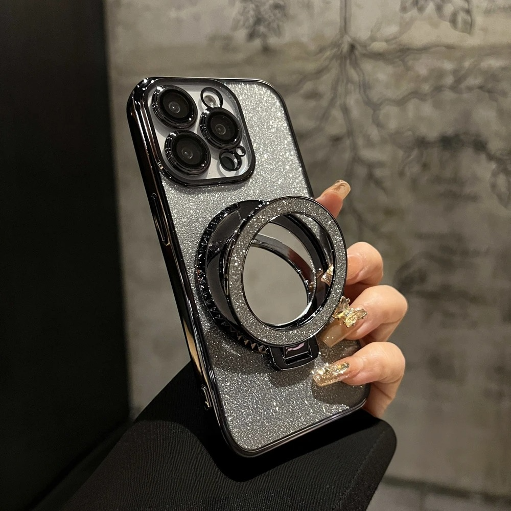 Luxury Glitter Gradient iPhone Case — MagSafe Compatible Half-Wrapped Cover with Mirror Finish, Stand Bracket, Shockproof, Anti-Fingerprint, Anti-Scratch