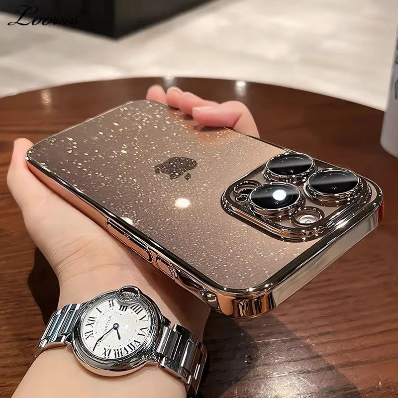 Luxury Glitter Transparent iPhone Case — Slim Hard PC Cover with Anti-Fingerprint, Anti-Scratch, Dustproof, Non-Slip Design, Clear Plating Camera Protection