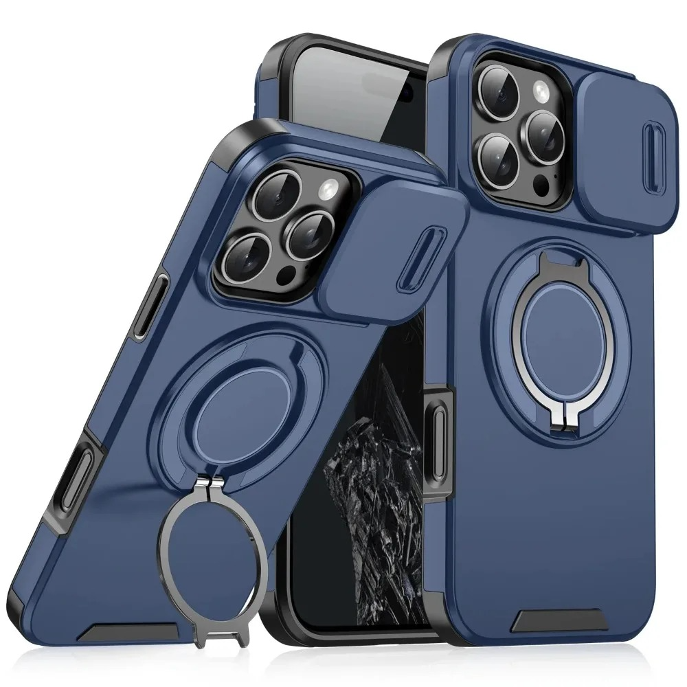 Luxury Heavy-Duty iPhone Case — Rugged Armor Magnetic Bracket with Shockproof PC Cover, Anti-Fingerprint, Anti-Scratch Protection