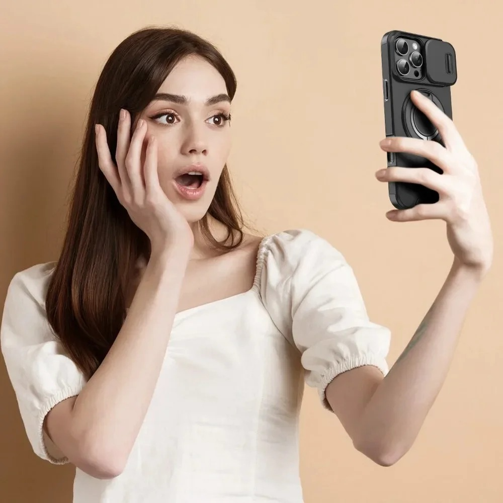 Luxury Heavy-Duty iPhone Case — Rugged Armor Magnetic Bracket with Shockproof PC Cover, Anti-Fingerprint, Anti-Scratch Protection