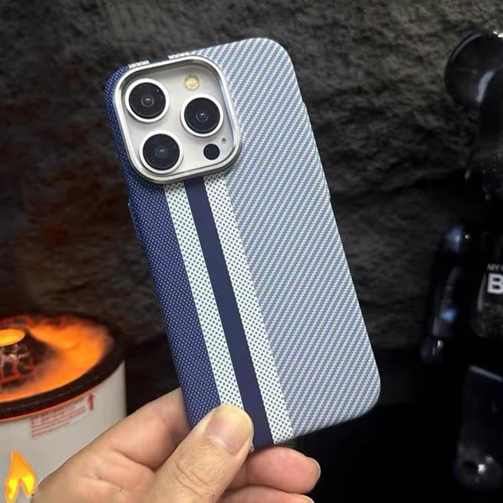 Luxury Kevlar Pattern iPhone Case — MagSafe Compatible Magnetic Shockproof Cover, Anti-Fingerprint, Anti-Scratch, Dustproof, Wireless Charging, Full Protection