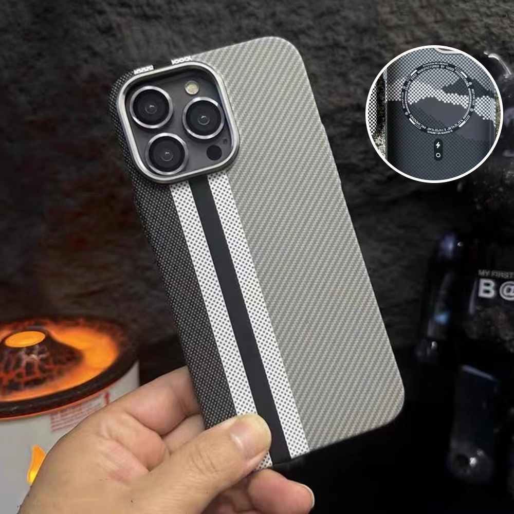Luxury Kevlar Pattern iPhone Case — MagSafe Compatible Magnetic Shockproof Cover, Anti-Fingerprint, Anti-Scratch, Dustproof, Wireless Charging, Full Protection