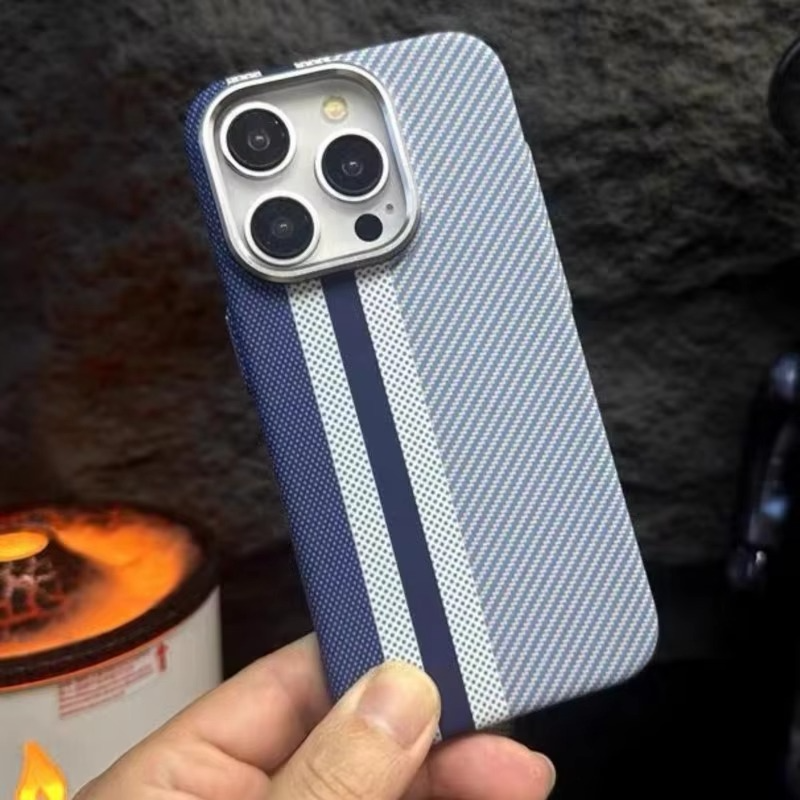 Luxury Kevlar Pattern iPhone Case — MagSafe Compatible Magnetic Shockproof Cover, Anti-Fingerprint, Anti-Scratch, Dustproof, Wireless Charging, Full Protection