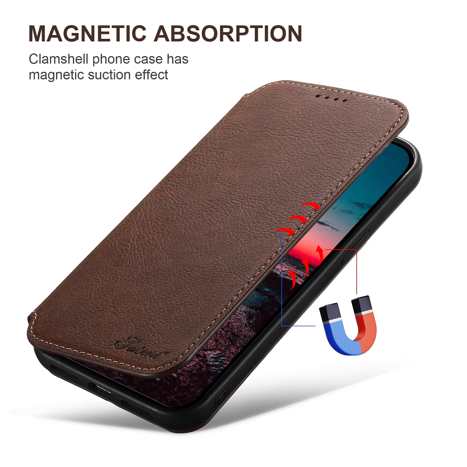 Luxury Leather Flip Wallet Phone Case for iPhone — Magnetic, Wireless Charging Compatible, Anti-Fingerprint, Dustproof, Card Holder, Kickstand, Non-Slip