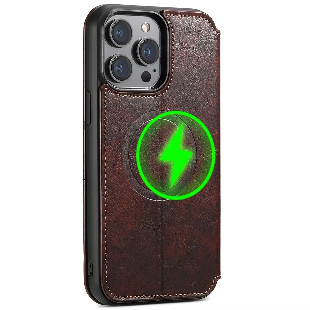 Luxury Leather Flip Wallet Phone Case for iPhone — Magnetic, Wireless Charging Compatible, Anti-Fingerprint, Dustproof, Card Holder, Kickstand, Non-Slip