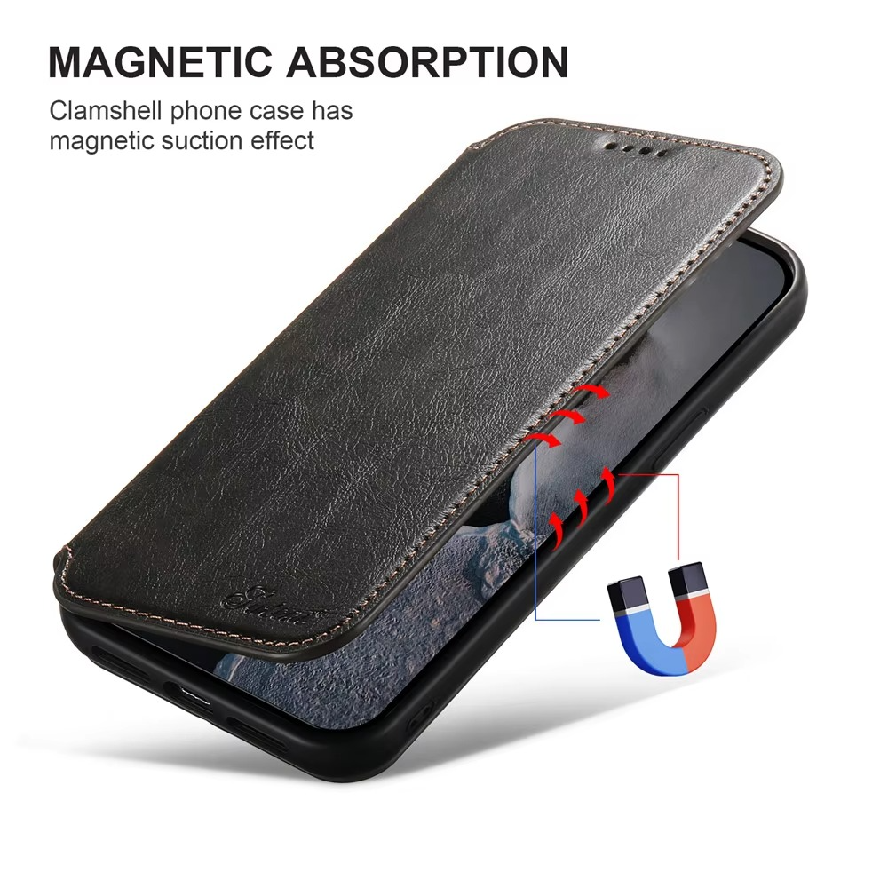 Luxury Leather Flip Wallet Phone Case for iPhone — Magnetic, Wireless Charging Compatible, Anti-Fingerprint, Dustproof, Card Holder, Kickstand, Non-Slip