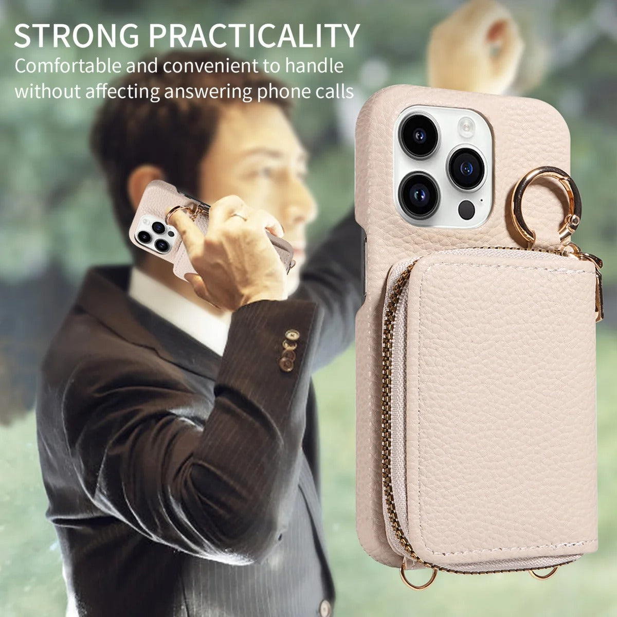 Luxury Leather Wallet iPhone Case — PU Leather Cover with Card Slots, Lanyard Strap, Shockproof Anti-Scratch Design, Lightweight and Dustproof