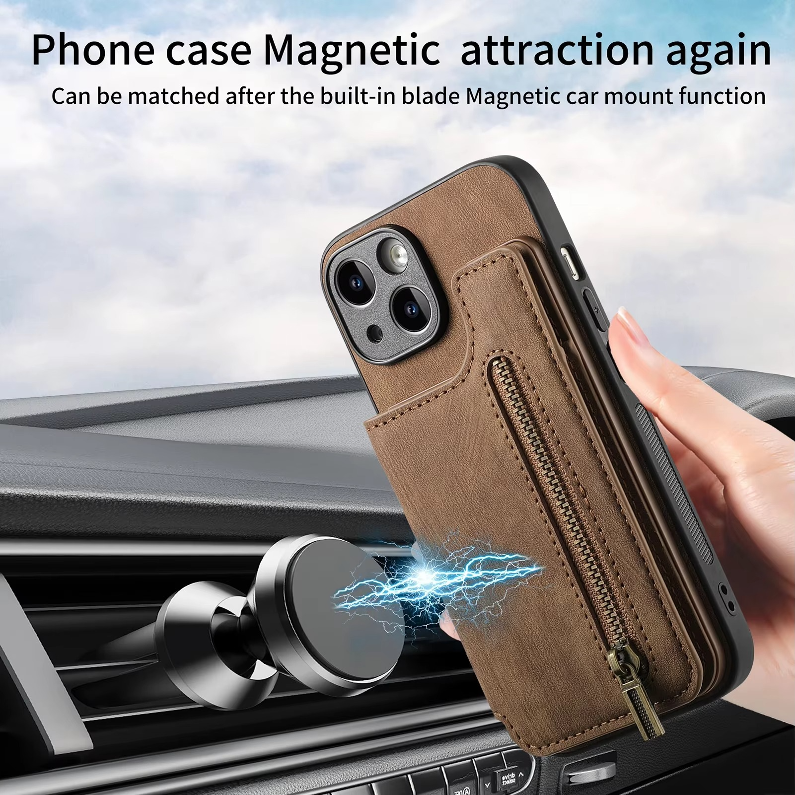Luxury Leather Wallet iPhone Case — Zipper Card Slot, Magnetic Double Buckle, Anti-Fingerprint, Anti-Scratch, Non-Slip Full Protection Cover