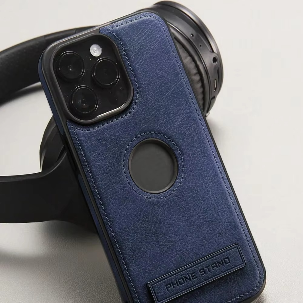 Luxury Leather iPhone Case — Kickstand Half-Wrapped Shockproof Cover, Anti-Scratch, Plain Design, Full Protection, Premium PU Leather