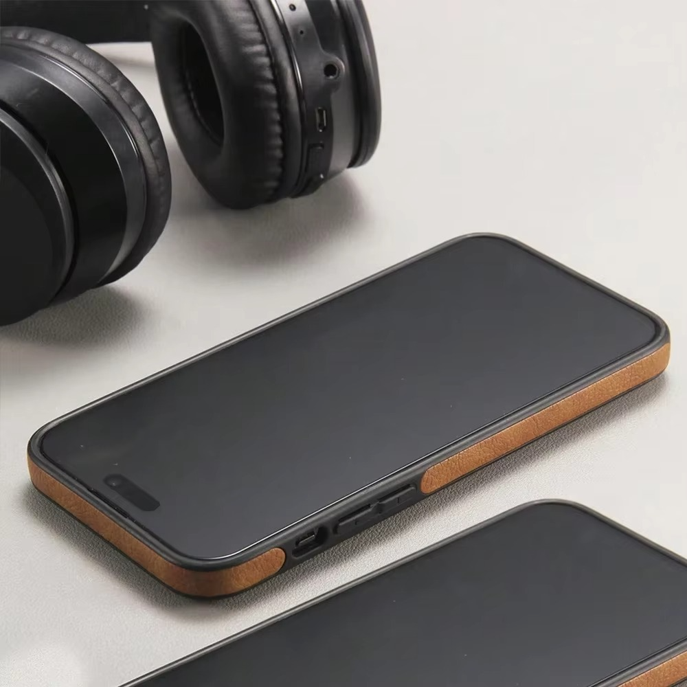 Luxury Leather iPhone Case — Kickstand Half-Wrapped Shockproof Cover, Anti-Scratch, Plain Design, Full Protection, Premium PU Leather