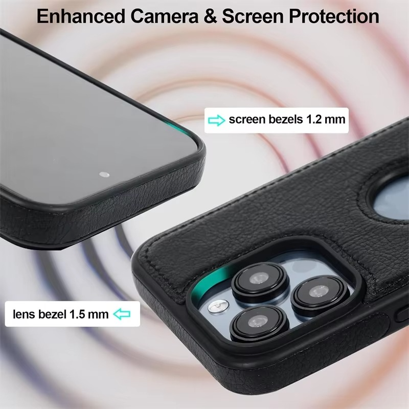 Luxury Leather iPhone Case — Kickstand Half-Wrapped Shockproof Cover, Anti-Scratch, Plain Design, Full Protection, Premium PU Leather